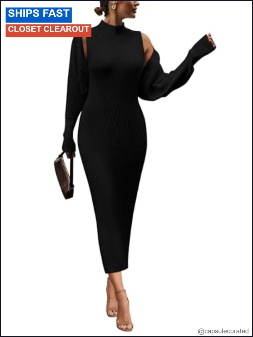 Ribbed Knit 2 Piece Sweater Dress Set Cropped Cardigan Maxi Bodycon